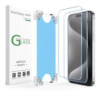 amFilm 2 Pack Magnetic OneTouch for iPhone 15 Pro 6.1" Screen Protector [Eco Friendly & Reduce Plastic] [Indestructible Ultra 9H Tempered Glass] [15 seconds Auto-Alignment & Ultra Fast Installation]