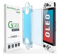 amFilm OneTouch Protector de Pantalla de Vidrio Templado para Nintendo Switch OLED Modelo 2021 - Con Kit de Alineación Automática, Sin Burbujas [2 Piezas]