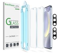 amFilm Paquete de 2 + 2 protectores de pantalla de vidrio templado OneTouch de alineación automática para Samsung Galaxy S24+ Plus de 6.7 pulgadas, con protector de lente de cámara, instalación en 30