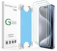 amFilm Paquete de 3 protectores de pantalla magnéticos OneTouch para iPhone 15 Pro Max de 6.7 pulgadas [respetuoso con el medio ambiente y reduce el plástico] [vidrio templado ultra 9H indestructible]