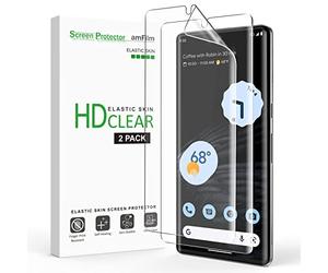 AmFilm - Protector de pantalla elástico para Google Pixel 7 Pro 5G de 6.4 pulgadas, compatible con identificación de huellas dactilares, con herramienta de alineación de fácil instalación, transparente HD, película de TPU con cobertura completa