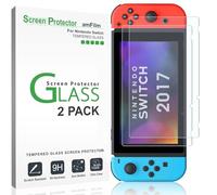 amFilm Protector Pantalla para Nintendo Switch Model 2017 | Cristal Vidrio Templado, Con marco de Instalación de Alineación, Sin Burbujas, HD Transparente, Antiarañazos 2 Piezas