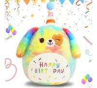 AMFUN 10 Pulgadas Muñeco de Peluche de Unicornio Relleno, 25CM Happy Birthday Peluche de Unicornio Relleno, Suave de Animales Muñecas Juguetes Regalo, para Regalar a Mejores Amigas (Color)