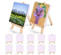 AMFUN 10PCS Mini Lienzos Con Caballete de Madera, 10X10 CM, Mini Soporte Para Pintar, Para Manualidades De Mesa, Pinturas Al Óleo