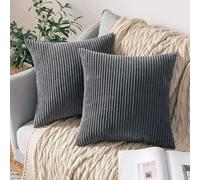 AMFUN 2 Piezas Fundas Cojines de Pana,40x40 cm Funda de Almohada de Corduroy Súper Suave Cojin de Pana a Rayas,Decoracion Hogar,Funda Cojines con Cremallera Oculta para Sala de Estar, Sofás, Camas