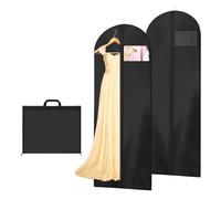 AMFUN 2 Piezas Fundas Ropa,180 x 60 cm Fundas Ropa Armario con Cremallera,Plegable Fundas de Ropa Negro con Ventana Visible,al agua y a la humedad,para Vestidos de Novia o Fiesta Negro