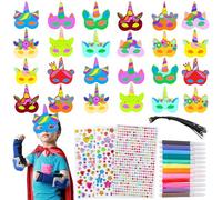 AMFUN 24 PiezasMascaras Animales Juego, Máscara Blanca para Pintar, Máscaras para Colorear con Cuerdas Elásticas, 12 lápices de colores para Halloween Navidad Cumpleaños Fiestas(Unicornio Corona)