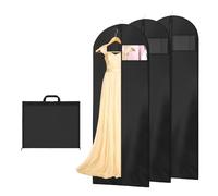 AMFUN 3 Piezas Fundas Ropa,180 x 60 cm Fundas Ropa Armario con Cremallera,Plegable Fundas de Ropa Negro con Ventana Visible,al agua y a la humedad,para Vestidos de Novia o Fiesta Negro