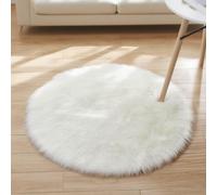 AMFUN 45CM Alfombra de Piel de Oveja Sintética, Blanco Alfombra Shaggy, Alfombras Redonda, Alfombra Antideslizante Muy Suave para Recámara, Sofá, Suelo