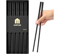 AMFUN 5 pares Palillos Chinos de Fibra de Vidrio, Aleación Reutilizable Palillos Negros, Reutilizable Juego de palillos antideslizantes, para lavavajillas Aptos, para la Cocina los de Restaurante