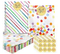 AMFUN 50 Piezas Bolsa de Regalo de Lunares con 5 pegatinas, 13 x 19cm, Bolsas Cumpleaños Infantil, Bolsas Regalo de Lunares Arcoíris para Infantil Cumpleaños Fiesta Bodas Navidad