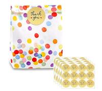 AMFUN 50 Piezas Bolsa de Regalo de Lunares con 5 pegatinas, 13 x 19cm, Bolsas Cumpleaños Infantil, Bolsas Regalo de Lunares Arcoíris para Infantil Cumpleaños Fiesta Bodas Navidad