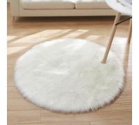 AMFUN 50CM Alfombra de Piel de Oveja Sintética, Blanco Alfombra Shaggy, Alfombras Redonda, Alfombra Antideslizante Muy Suave para Recámara, Sofá, Suelo