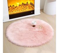 AMFUN 90CM Alfombra de Piel de Oveja Sintética, Rosa Alfombra Shaggy, Alfombras Redonda, Alfombra Antideslizante Muy Suave para Recámara, Sofá, Suelo