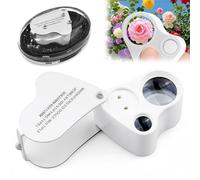 AMFUN Blanco Lupa para joyería 30X 60X, Lupa Plegable para joyería con luz LED para Diamantes, Joyas, Monedas y Sellos (detección de Moneda e identificación de Joyas)