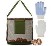 AMFUN Bolsa de Recolección de Seta Verde, Bolsa de Malla de Hongos Con Guantes para Senderismo, Acampar y Viajes