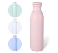 AMFUN Botella Térmica Aislada, 600ML Polvo de Durazno Botella de Acero Inoxidable, Botella Térmica a Prueba de Fugas, para Agua Potable Fría y Caliente Café Leche