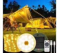 AMFUN Cadena de Luces para Camping,10m Guirnalda de Luces Camping, Luces Cámping USB Recargable 8 Modos, 3600mAh Batería, IP65 Impermeable Luz de Emergencia, para Interior, Exterior, Jardín,(2 en 1)