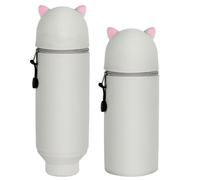 AMFUN Estuche Escolar Kawaii 2 en 1 de Silicona Blanda, Portalápices de Mesa con Cremallera, Estuche Papeleria de Cremallera para Niñas Niños (Conejo Gris)