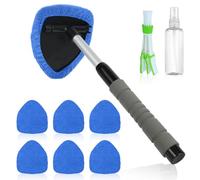 AMFUN Herramientas De Limpieza De Parabrisas De Coche, Limpiador Parabrisas Ventanas de Coche Cepillo, Cepillo Lavar Coche, 6 Almohadillas de Microfibra, con Cabezal Giratorio 180°(Azul)