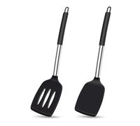 AMFUN Juego de 2 Espátulas de Silicona, Erramientas Antiadherentes para Hornear Resistentes al Calor, para Servir, Freir, Cocinar Huevos, Peacado, Verduras, Steak, Tortitas (Negro)