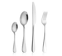 AMFUN Juego de cubiertos acero inoxidable 16 piezas,Cubertería moderna para 4 personas,con cuchillo chuletero,con tenedor, cuchillo y cuchara café,acabado pulido brillante,apto para lavavajillas