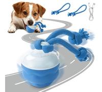 AMFUN Juguete Interactivo para Perros y Gatos, Pelota de Juguete Interactiva 360°, Bola de Rodadura Automática Inteligente, con Dos Cuerdas para Masticar, 3 Modos de Velocidad Ajustables (Azul)