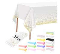 AMFUN Mantel Desechable, 2 Piezas 137 x 274 cm Mantel Rectangular de Lunares Blancos y Dorados, Manteles Mesa Rectangular, para Bodas, Navidad, Cumpleaños,Banquetes, Fiestas, Picnics