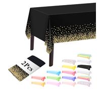 AMFUN Mantel Desechable, 2 Piezas 137 x 274 cm Mantel Rectangular de Lunares Negro y Dorado, Manteles Mesa Rectangular, para Bodas, Navidad, Cumpleaños,Banquetes, Fiestas, Picnics