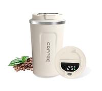 AMFUN Taza de café 380ML, Blanco Taza de Viaje de Acero Inoxidable, Taza de Automóvil de Doble Pared de Aislamiento Taza con Pantalla Inteligente Indicador de Temperatura