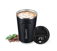 AMFUN Taza de café 380ML, Negro Taza de Viaje de Acero Inoxidable, Taza de Automóvil de Doble Pared de Aislamiento Taza con Pantalla Inteligente Indicador de Temperatura