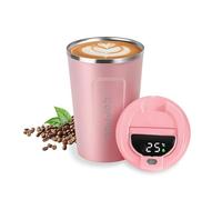 AMFUN Taza de café 380ML, Rosa Taza de Viaje de Acero Inoxidable, Taza de Automóvil de Doble Pared de Aislamiento Taza con Pantalla Inteligente Indicador de Temperatura