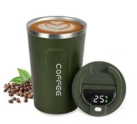 AMFUN Taza de café 380ML, Verde Taza de Viaje de Acero Inoxidable, Taza de Automóvil de Doble Pared de Aislamiento Taza con Pantalla Inteligente Indicador de Temperatura