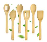 AMFUN Utensilios Cocina Madera Utensilios De Cocina, Set de 6 Espátulas de Madera, Juego de Utensilios de Cocina de Madera de Bambú, para Ollas y Sartenes Antiadherentes y Wok
