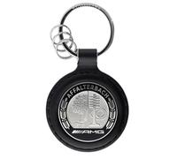 AMG Llavero Affalterbach, unisex, negro, piel, placa de metal con escudo de Affalterbach, logo de rombos en relieve, anillo partido de acero inoxidable