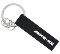 AMG Llavero con diseño de rombos, color negro y blanco, plástico y acero inoxidable, 14 cm, con anillo grande y 3 mini anillos partidos