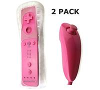 AMGGLOBAL® 2 x Mando a distancia integrado Motion Plus 2 x Nunchuck Controlador para Nintendo Wii Remote WII + funda de silicona fría color rosa negro brillante rosa azul brillante blanco oscuro azul