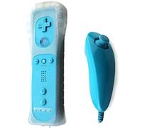 AMGGLOBAL® Remote and Nunchuk Controller in Blue Red White Black Pink For Nintendo Wii Remote WII + FREE SILICONE COVER (Bright Blue)