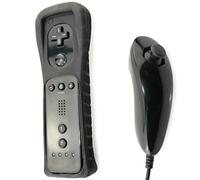 AMGGLOBAL® Remote and Nunchuk Controller in Blue Red White Black Pink For Nintendo Wii Remote WII + FREE SILICONE COVER (Black)