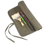 AMGOMH Estuche Enrollable Con 22 Ranuras Para Pinceles - Organizador de Brochas Para Pintura, Óleo, Acuarelas y Acrílico (Verde del Ejército)