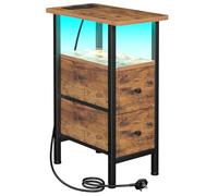 AMHANCIBLE Mesa auxiliar estrecha para el salón con estación de carga, mesa auxiliar delgada con cajones de tela, mesita de noche delgada para dormitorio, espacios pequeños, sofá UHETNDP02LPBR-1