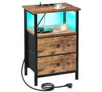 AMHANCIBLE Mesita de Noche, Mesitas de Noche con Estación de Carga, Mesa Auxiliar con 2 Cajones de Tela, 2 Tomas AC, 2 Puertos USB, Dormitorio, Salón, Estudio, Marrón, EHETS02BR-1