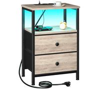 AMHANCIBLE Mesita de Noche, Mesitas de Noche con Estación de Carga, Mesa Auxiliar con 2 Cajones de Tela, 2 Tomas AC, 2 Puertos USB, Dormitorio, Salón, Estudio, Gris EHETS02GY-1