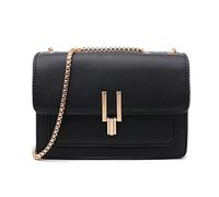 AMHDV Pequeño bolso de cadena de hombro Bloque de color Crossbody monedero cuadrado solapa cuero bolso para las mujeres, A-negro