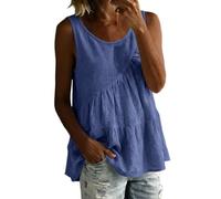 AMhomely Blusa sin mangas para mujer, estilo campesino, plisada, con volantes, ligera, holgada, informal, de verano, estilo bohemio, T22 azul, M