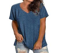 AMhomely Camisetas de manga corta con cuello en V para mujer, de talla grande, holgadas, informales, para entrenamiento, yoga, camisetas tipo túnica, 26 celeste, 4XL