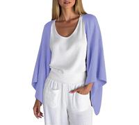 AMhomely Cárdigan de lino para mujer, ligero, manga 3/4, chal abierto al frente, chal envolvente, moderno, acogedor, bohemio, cárdigan de punto, A45 azul cielo, L