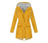 AMhomely Chaqueta impermeable con capucha para mujer, con forro a rayas, cierre a presión para senderismo al aire libre, C23 amarillo, XL