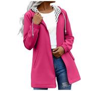 AMhomely Chubasqueros para mujer, chaqueta impermeable con capucha larga para mujer, rompevientos ligero con bolsillos, abrigo para exteriores, hot pink, 5XL