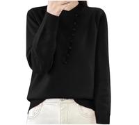 AMhomely Jersey de invierno floral para mujer, suéter grueso de gran tamaño con mangas de farol, J48 Negro, XL